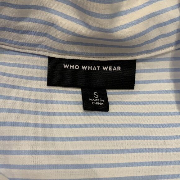 🟢3 items for $20—WHO WHAT WEAR striped top button front high neckline hi-lo hem - Picture 4 of 12